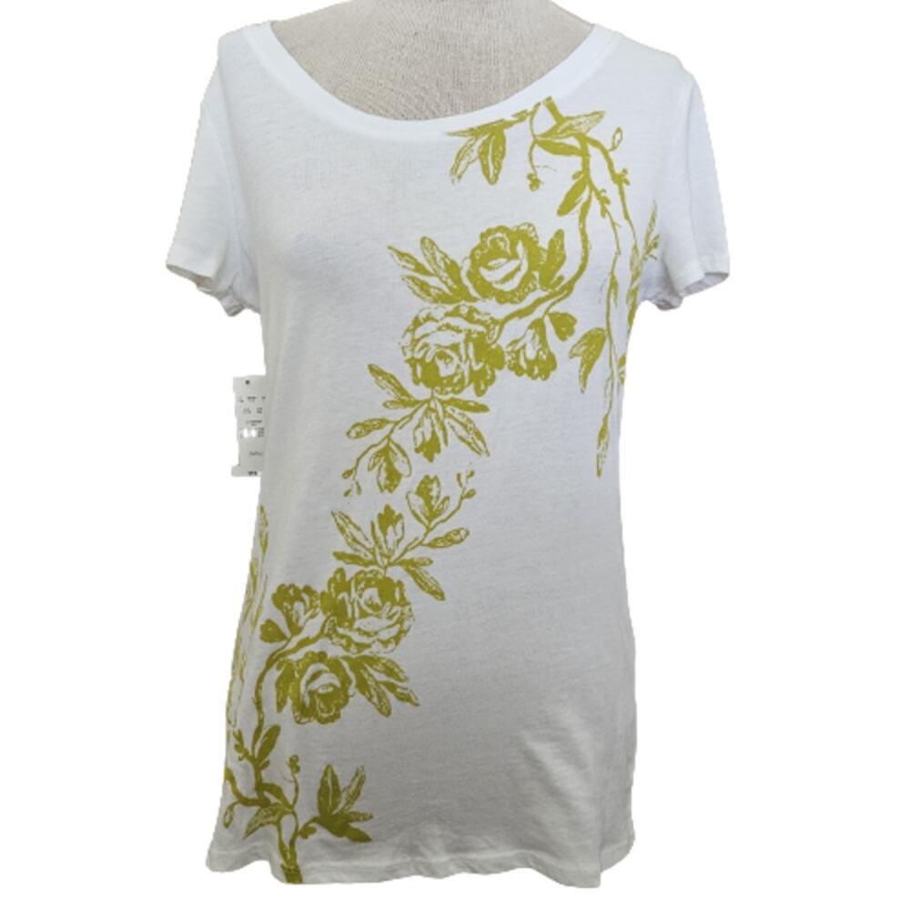 White Shirt with Green Floral Detail Size Small New with Tags